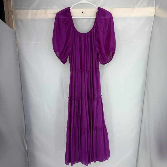 Antonia Melani Women M Rosalia Peasant Dress Tiered Puff Sleeve Silk Purple Boho - Picture 4 of 11
